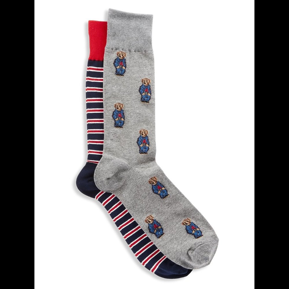 Big & Tall Polo Ralph Lauren 2-pk Denim Bear Socks - Multi King Size
